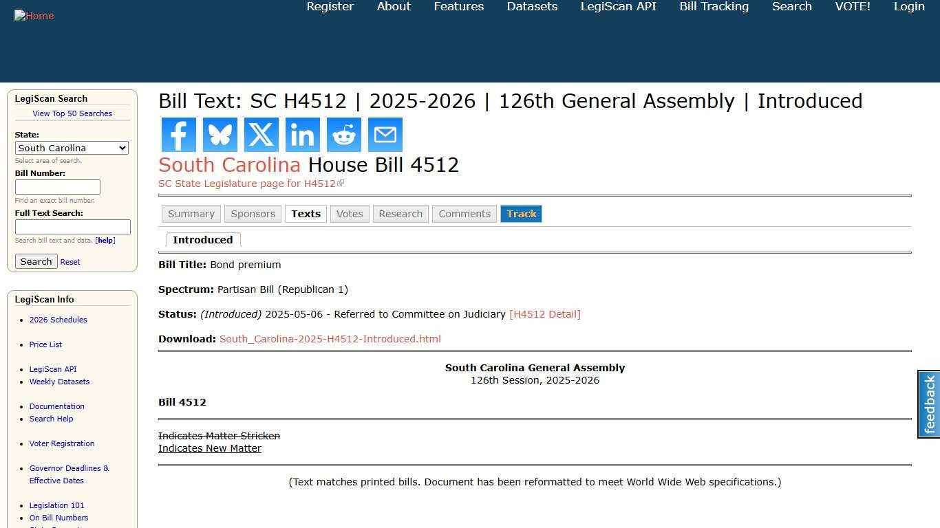 Bill Text: SC H4512 2025-2026 126th General Assembly Introduced LegiScan